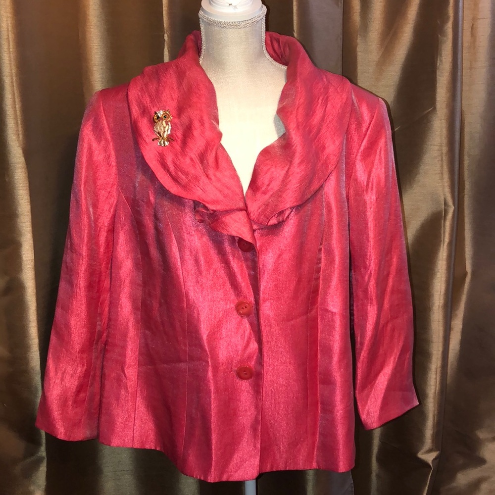 🌺Kasper Womens Hot Pink Metallic Jacket